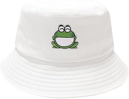 Unisex bordado rana cubo sombrero lindo moda pescador gorra (blanco), Blanco
