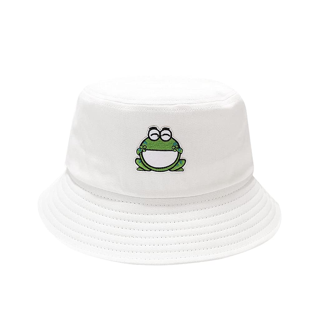 Qooeqpqy Unisex Embroidered Frog Bucket Hat Cute Fashion Fisherman
