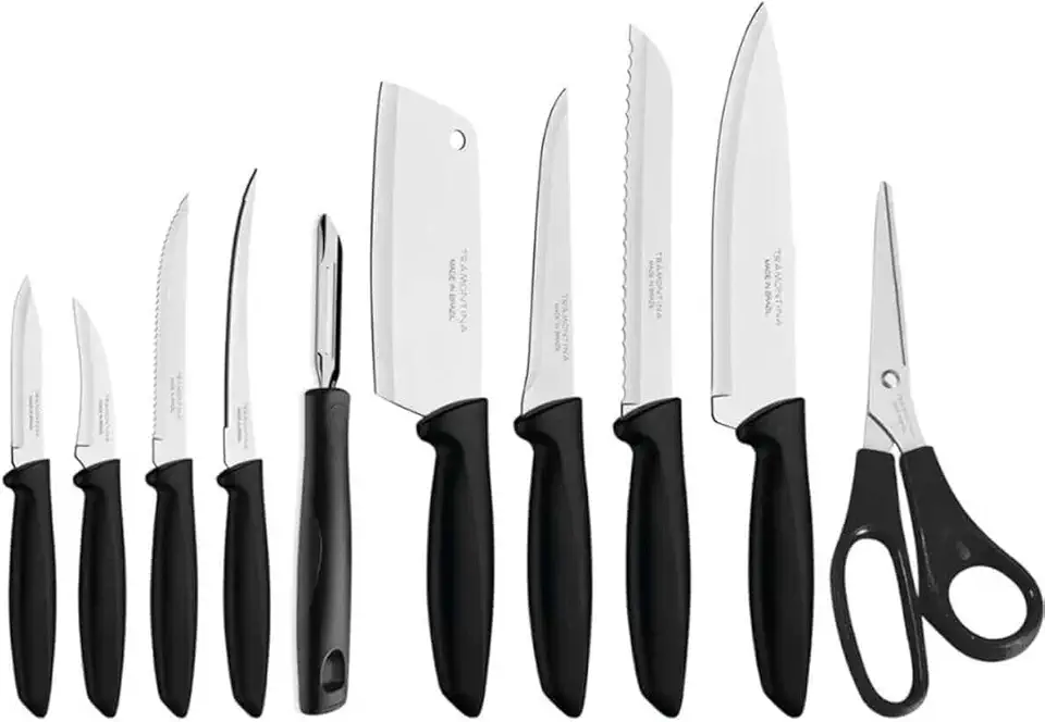 Jogo de Facas Tramontina Plenus com Lâminas em Aço Inox e Cabos de Polipropileno Preto 10 Peças