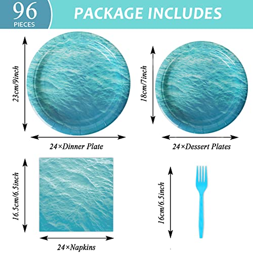 Image of gisgfim 96 Pcs Ocean Sea Plates and Napkins Party Supplies Ocean Waves Birthday Party Tableware Set Sea Theme Party Decorations Favors for Birthday Baby Shower for 24 Guests
