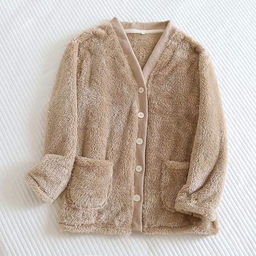 Women Fuzzy Fleece Jacket Long Sleeve Button Down Coat Plush Warm Winter Sleepwear with Pockets Soft Sherpa2