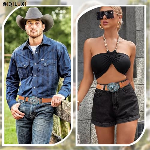 Western Belt for Women Men Cowboys Cowgirls Carving Leather Country Belts Bullhead Buckles4