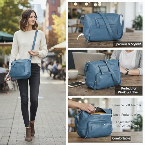 Image of Oak Leathers Women's Crossbody Bag - Genuine Leather Crossover Shoulder Purse With Adjustable Sling Strap - Medium Size