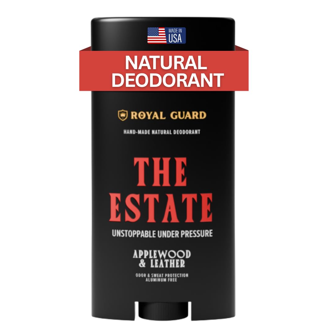Royal Guard Natural Deodorant for Men - The Estate - Aluminum Free, Organic, Vegan, Chemical-Free, Non-Toxic, Hypoallergenic - Applewood & Leather