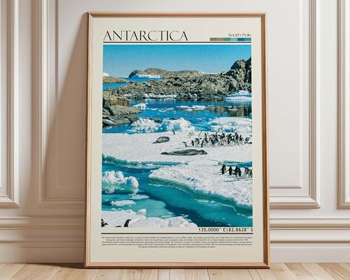 Antarctica Iceberg Landscape Art | Penguin Colony & Icy Waters Poster | Polar Region Travel Print | South Pole Nature Wall Decor