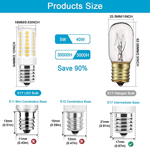 Image of E17 LED Bulbs Dimmable 5W Microwave Over Stove Bulb, 40W Incandescent Equivalent, Natural White 4000K, Fit for Whirlpool Maytag GE Kenmore LG Microwaves, Replaces 8206232A 1890433 AP4512653, 2 Pack