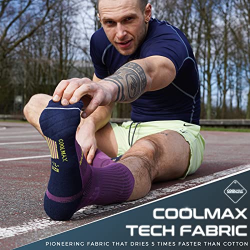 Image of Compression Running Socks 3 Pairs, Cushion Crew Socks, Anti-Blister Moisture Wicking Athletic Hiking Basketball Socks