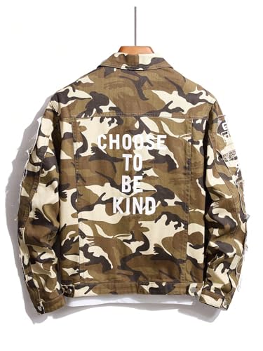 Image of SOLY HUX Men's Denim Jacket Letter Graphic Button Down Flap Pocket Long Sleeve Streetwear Jacket