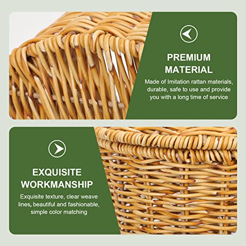 Image of Milisten Braided Storage Barrel with Lid 2 Gallon Round Woven Basket for Bathroom Kitchen Office Living Room Natural Fiber Rattan Wastebasket Organizer 9.75 Inch
