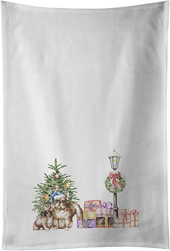 Caroline's Treasures CK8100WTKT - Juego de 2 toallas de cocina con diseño de bulldog francés con diseño de país de las maravillas navideñas, color