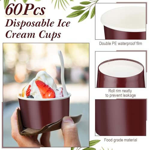 Image of Maxdot 60pcs 3oz Dessert Cups, Disposable Ice Cream Cups, Paper Frozen Yogurt Bowls, for Hot and Cold Foods, Suitable for Gelato or Mousse(Ankara Red)