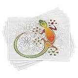 ABAKUHAUS Batik Platzmatten, Gebürtiger südostasiatischer gemeiner Haus-Gecko-Mond-Eidechsen-tropisches Monster-Grafikdesign, Tiscjdeco aus Farbfesten Stoff für das Esszimmer und Küch, Mehrfarbig