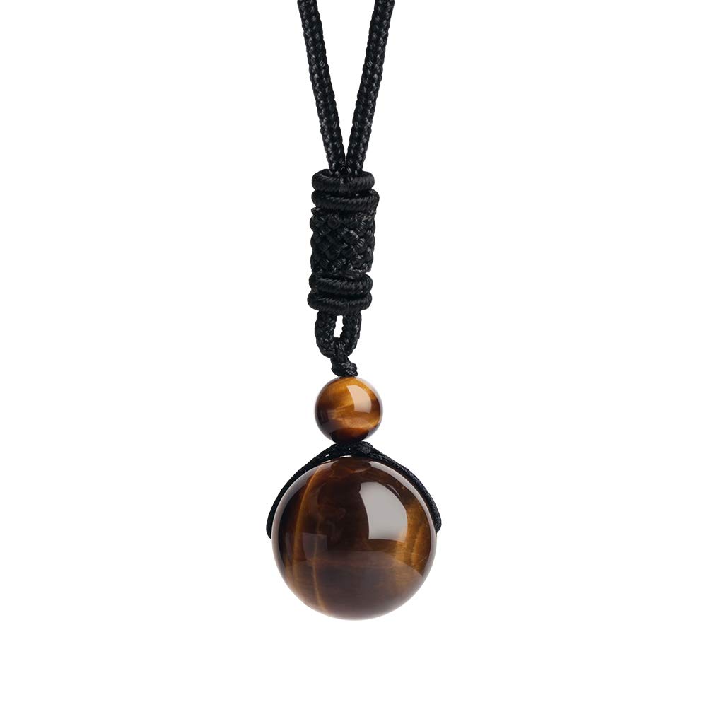 iSTONEUnisex Genuine Round Gemstone Beads Pendant Necklace with Adjustable Nylon Cord 25 Inch