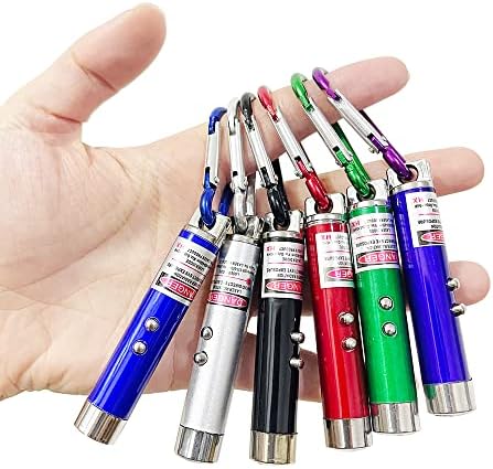 WNZQK 6 PCS Cat Toys Laser Pointer Mini Keychain Laser Pointer LED Flashlight Dog Cat Laser Toy Pet Remote Control Laser (6 Pcs Pack B)