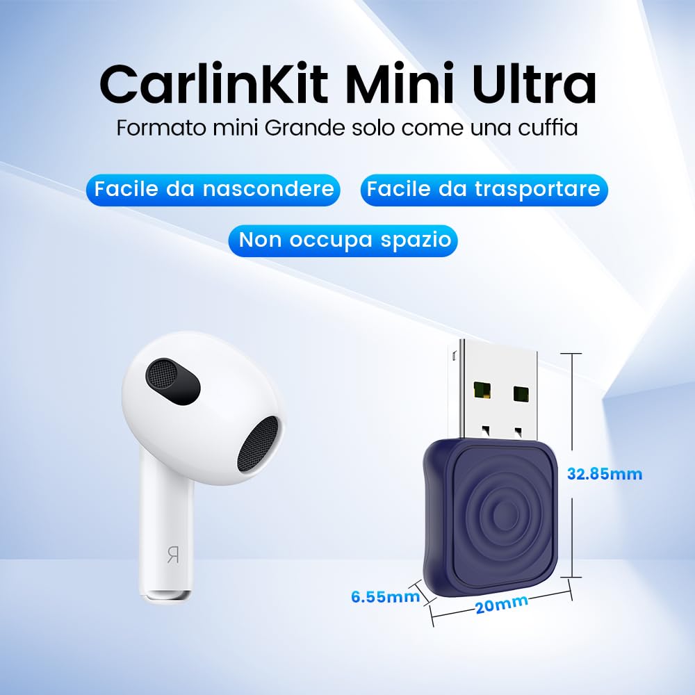 Carlinkit Mini adattatore wireless Ultra CarPlay per iPhone, adattatore wireless Android per auto, converte cablato in wireless CarPlay e Android Auto, configurazione plug-and-play, compatibile con