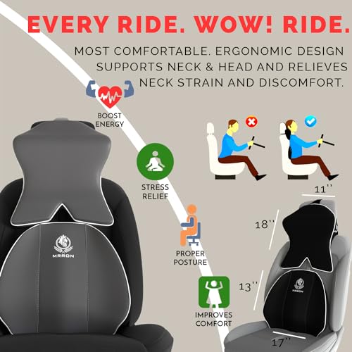 Image of MRRON Large Back Support Neck Rest for Chair & Car Seat, Orthopaedic Lumbar Support Memory Foam Backrest Cushion Designed for Back Pain Relief Pillow for Comfortable Sitting (Grey, Spine Support)