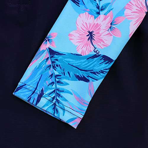 Image of Girls One Piece Rash Guard Swimsuit Long Sleeve Swimsuits with Zipper Patchwork Beach Bathing Suit for Kids 4-13 Years