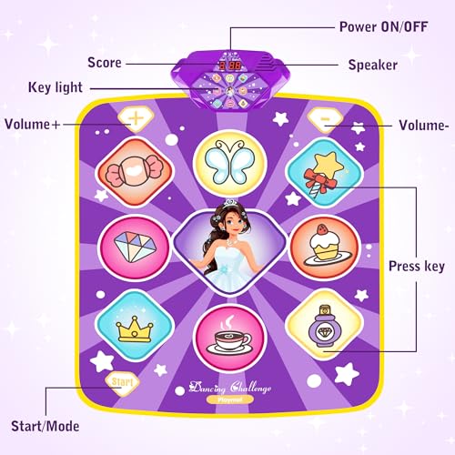 image for Kusntin Dance Mat Toys for Kids, Purple Princess Electronic Dance Pad 
