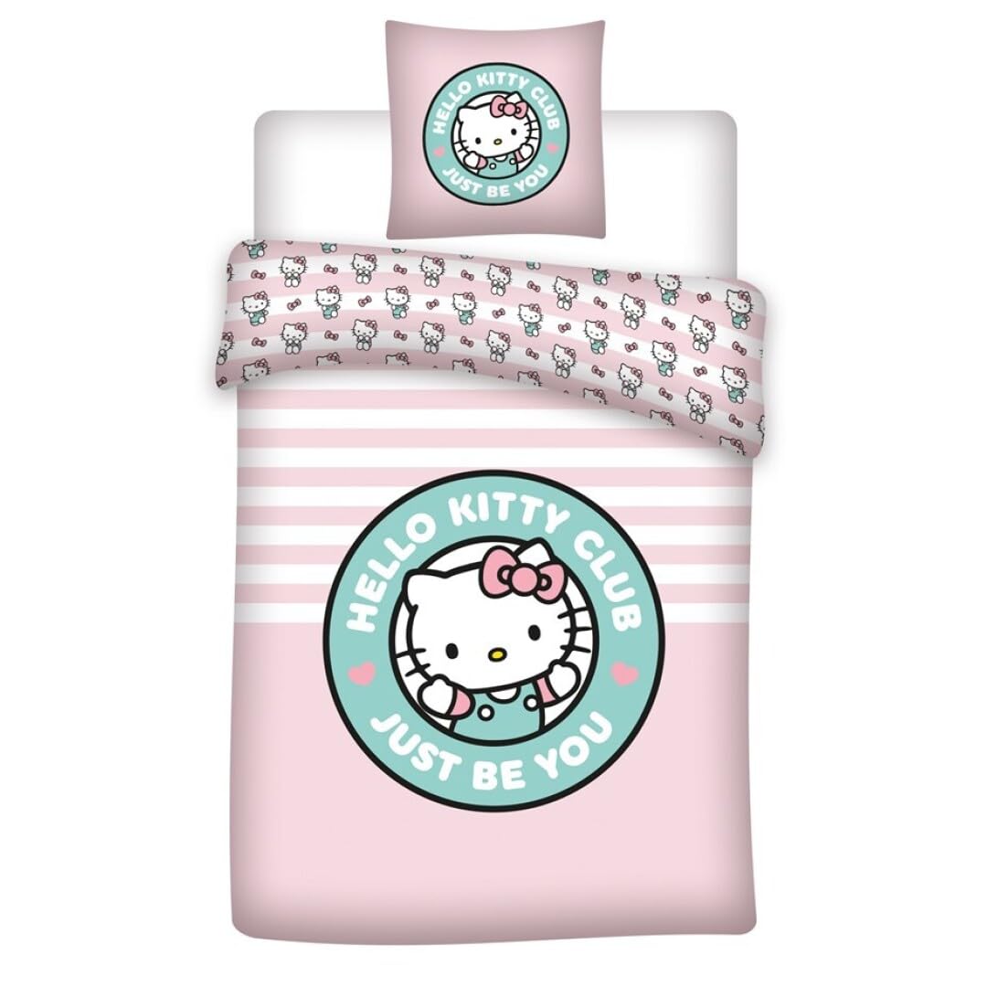 Aymax Pink Hello Kitty Bedding Set, Duvet Cover 140 X 200 Cm + Pillowcase 65 X 65 Cm, Polycotton
