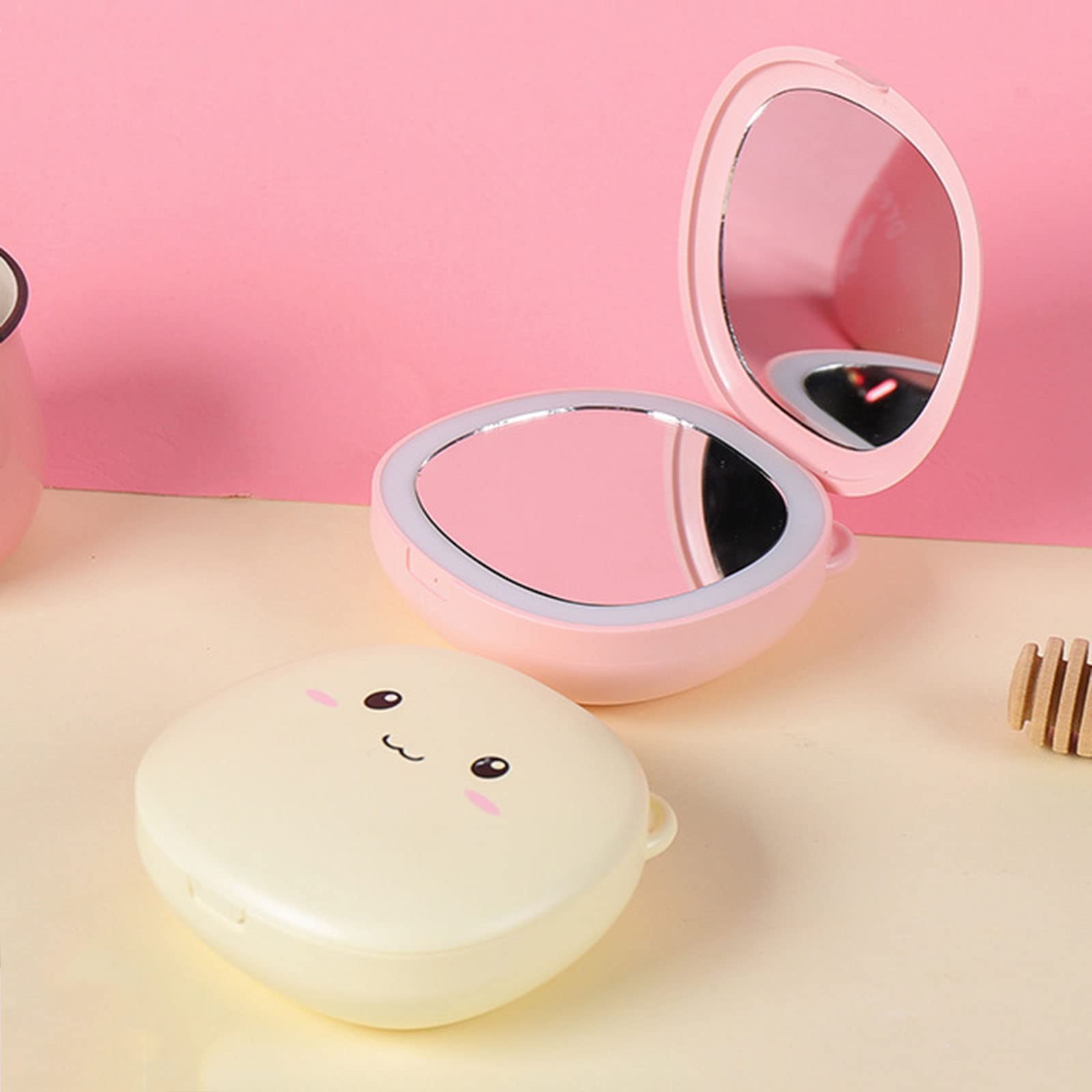 3 en 1 Chauffe-Mains Rechargeables, Batterie Externe 1800mAh avec Miroir de Maquillage LED, Meilleurs Cadeaux d'hiver,Rose,1800mAh
