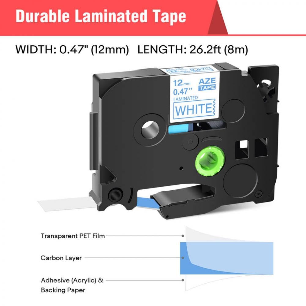 Confezione da 5 nastri per etichette blu su bianco compatibili con nastro laminato Tze 233 da 12 mm per modelli di stampante PTD410 PTD610 PTE300 PTD460BT