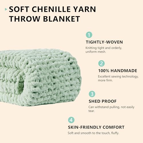 Image of L'AGRATY Chunky Knit Throw Blanket for Couch, 60 x 80 Inches, Milky Green