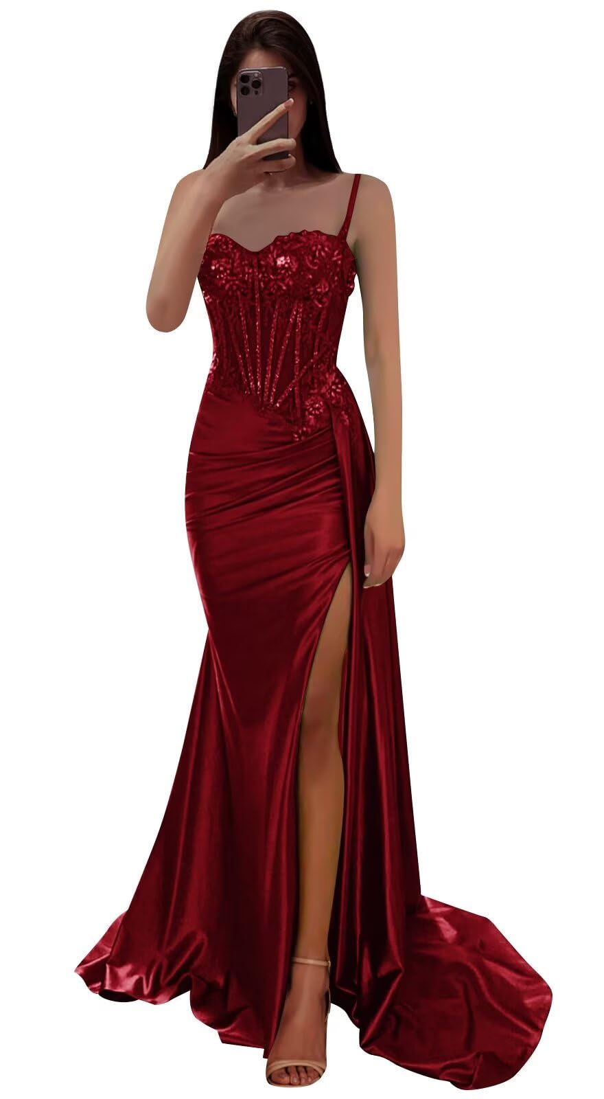 Pleated Sweetheart Corset Bodycon Dress With Slit Taupe
