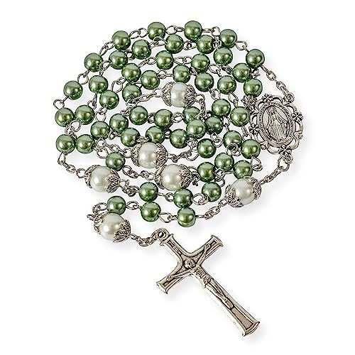 Nazareth Store Pearl Beads Rosary White Our Father Beaded Necklace Lourdes Medal & Cross Crucifix Spiritual Devotion2