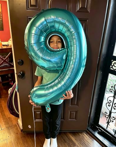 Image of Number Balloons 0 Balloon 40 inch Teal Blue for 10th Birthday Decorations | Saturated Color, Large 40 in, With Inflation Straw & Hanging Hole, Great for Men's Party, Back-To-School Season, Pool Party