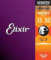 Acoustic guitar strings constructed with phosphor bronze wrap wire Played for a dynamic balance of rich, full-bodied tone and sparkling high-end clarity Ultra-thin NANOWEB Coating provides a traditionally textured, “uncoated” feel Our patented coatin...