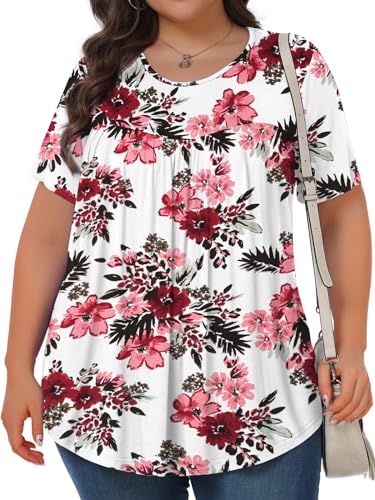 Image of Tencede Womens Plus Size Tops Tunic Short Sleeve Crew Neck Shirts Casual Soft Blouse 1X-5X
