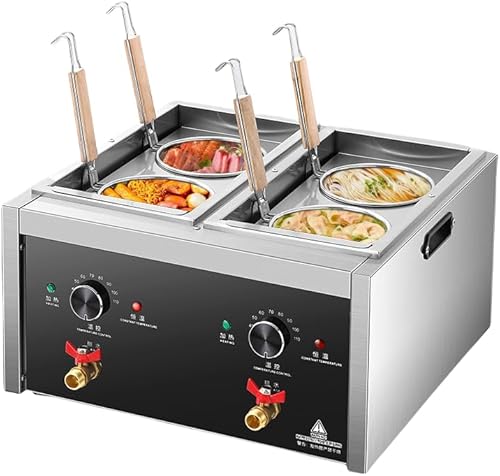 Koalalko Olla de pasta comercial con 4 agujeros, máquina de cocción de fideos, máquina de cocción de calderas, mesa de fideos con 4 cestas de fideos