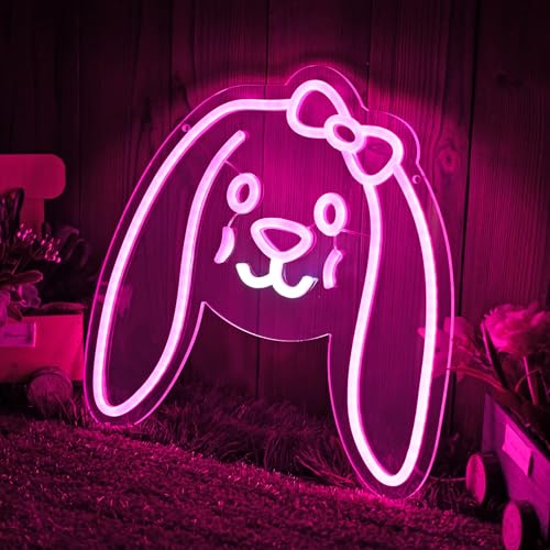 Image of Bunny Neon Sign, Bunny LED Sign for Wall Decor, Birthday Gifts, Bedroom Home Decorations, 13 inch x 12.6 inch, Dimmable, USB Powered, Pink