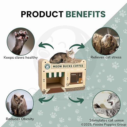 Image of Foodie Puppies Cat Scratching Pad for Cats and Kittens - (Meow Bucks Coffee Scratcher) | Corrugated Cat Scratcher Cardboard for Indoor Cats, Kitten for Furniture Protection, Durable Texture Design