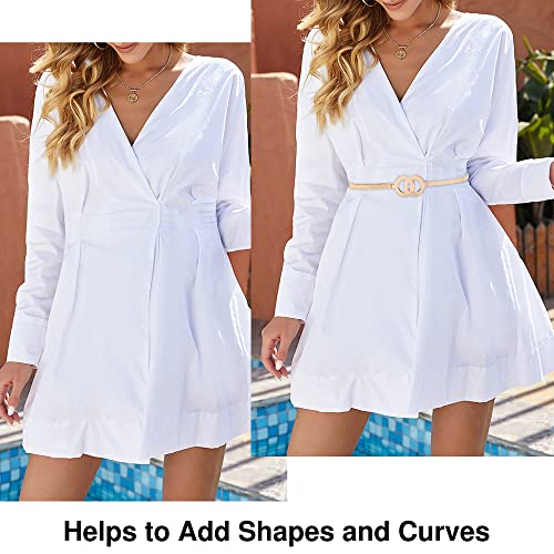 Women Skinny Belt for Dresses 2 Pieces Metal Cinch Belt Gold Waistband Elastic Waist Belt for Women (A-2 Pieces (gold+sliver))4