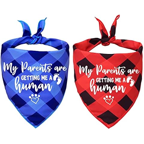 My Parents are Getting Me a Human, Plaid Dog Bandana, Pregnancy Announcement Dog Bandana, Gender Reveal Photo Prop Pet Scarves Decorations Accessories for Dog Lovers Owner Gift, Pack of 2 Cover