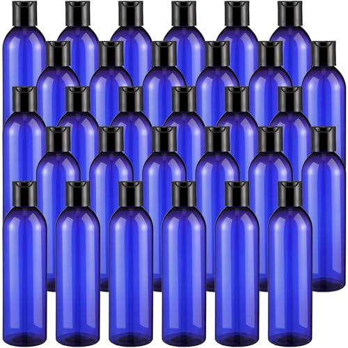 Eccliy 48 Pack 8oz Empty Plastic Squeeze Bottles with Disc Caps Travel Containers Refillable Plastic Empty Bottles with Caps for Shampoo, Lotions, Liquid Body Soap, Creams (Blue)