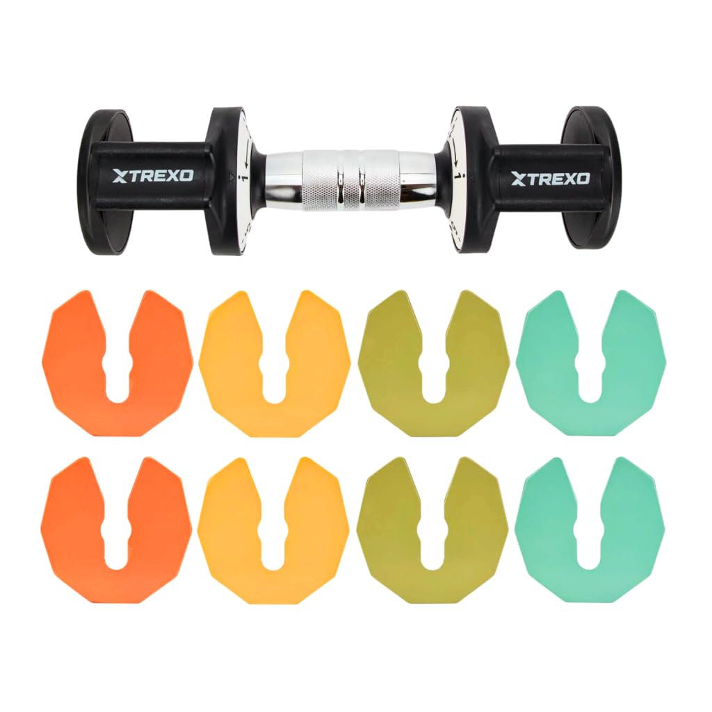 TREXO Verstelbare 2-in-1 korte en halterstangen set 2 kg tot 41 kg | ideaal voor krachttraining, fitness en spieropbouw | korte halters en lange halters instelbare set van ijzer met ergonomische greep