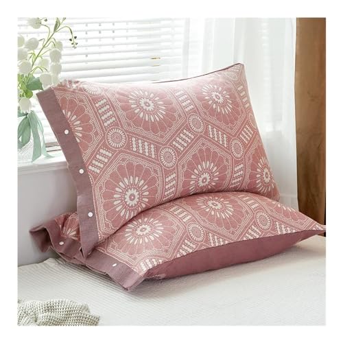 ガーゼコットン スーパーソフト 枕カバー 50x75cm 通気性 枕カバー カップル用 装飾寝具 寝室 家庭用(Light red,50x75CM)