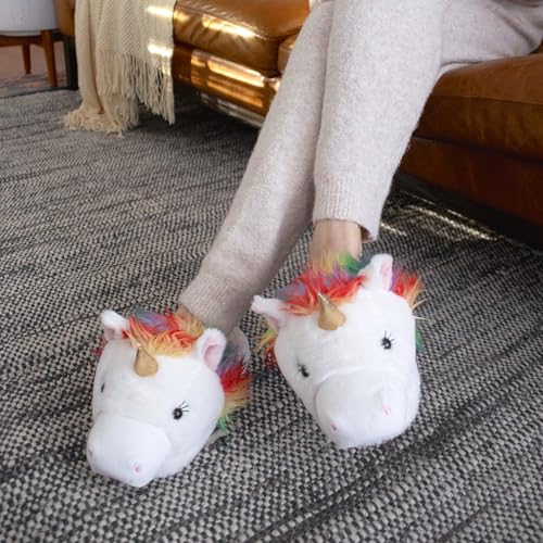 Fuzzy Unicorn Slippers for Women and Men - Rainbow Plush Animal Slippers for Adults2