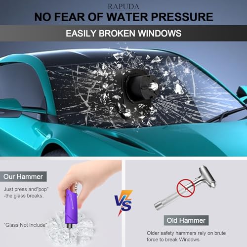 RAPUDA Window Breaker Seatbelt Cutter,3-in-1 Mini Glass Breaker, 3 Pack Car Escape Tool for Land and Underwater,Keychain Car Emergency Tool(Pink/Purple/Sky Blue) - Image 5