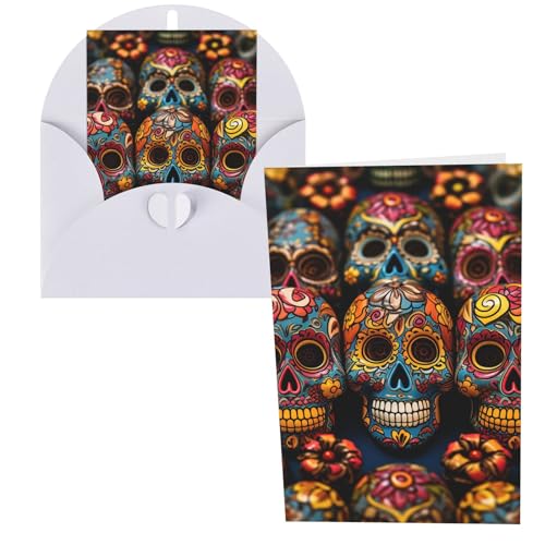 QMNSEHF カラフル シュガースカル グリーティングカード 封筒付き Thank YouCard Happy Birthdayカード 女性用 男性用 クリスマス ハロウィン 結婚式 ブランク ノート カード あらゆる機会 グリーティングカード 4x6