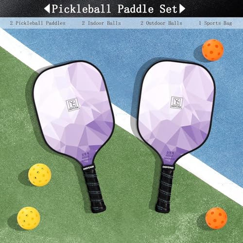 Image of Pickleball Paddles Set of 2 or 4, USAPA Approved Pickleball Paddles Set with 4 Pickle Balls and Carry Bag, Fiberglass Rackets 2 Pack Gifts for Beginners&Pros (Light Purple)