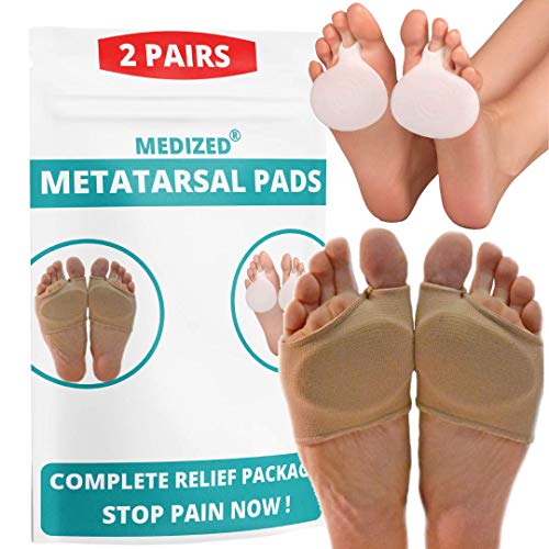 Metatarsal Pads by MEDIZED| Ball of Foot Cushions Gel Pad All Day Pain Relief and Comfort One Size Fits Shoe Inserts for Women and Men (Metatarsal Sock & Gel Pad)