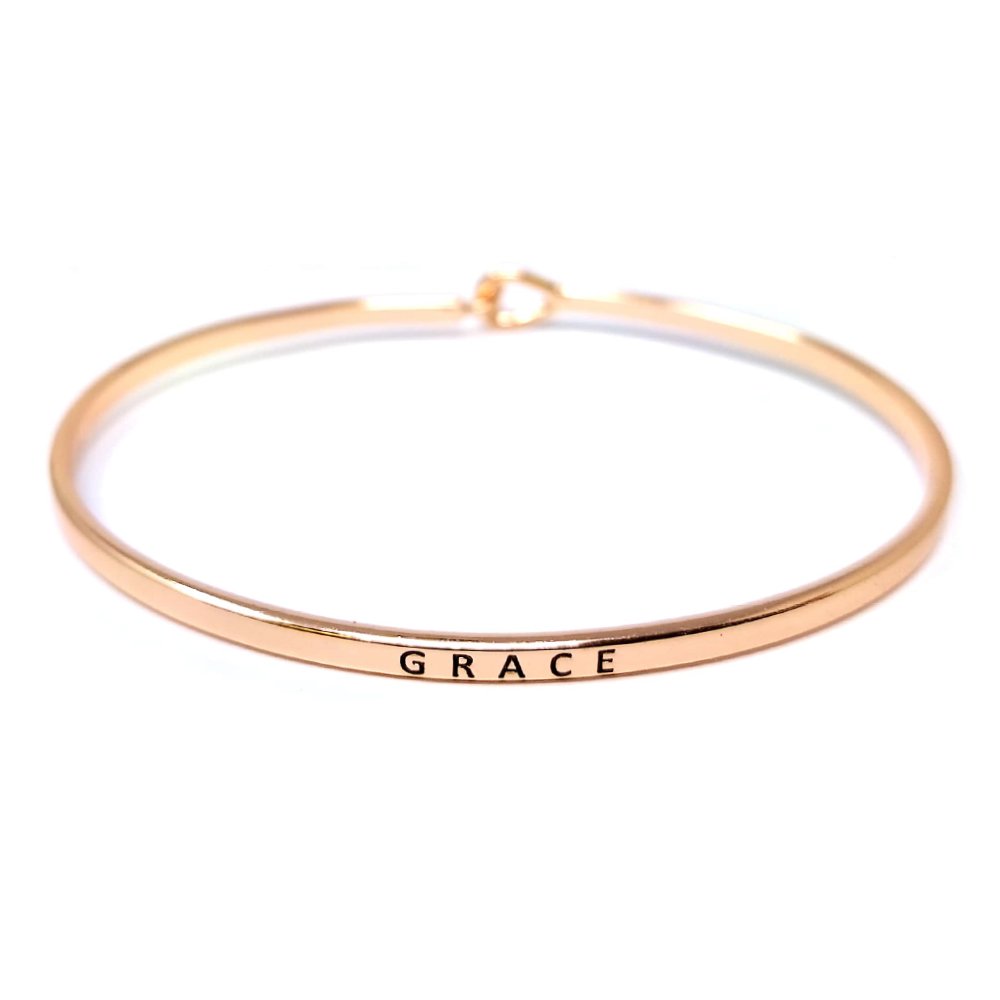 by youInspirational Positive Message Engraved Thin Cuff Bangle Hook Bracelet