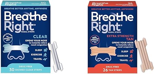 Breathe Right Tiras nasales originales transparentes Sm/Med y tiras nasales Tiras nasales extra fuertes