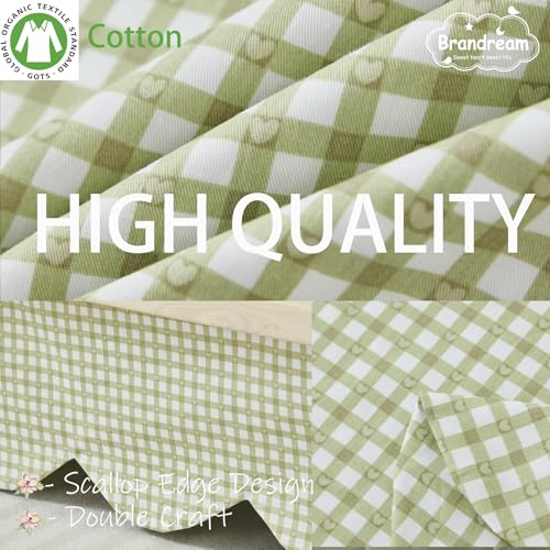 Image of Brandream Scallop Edge Cotton Crib Skirt, Baby Boy Girl Gender Neutral Crib Skirt Toddler Bedskirt Farmhouse Chic Nursery Crib Bed Skirt, Boho Bohemian Green Gingham