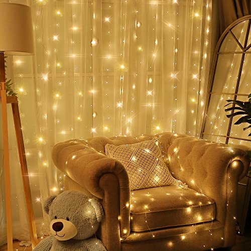 195 LED Curtain Tapestry Backdrop String Lights, 8 Strings 6.6x4.9Ft Tapestry Fairy String Light with Remote, 8 Modes Window Wall Hanging Light Strings for Bedroom Indoor Outdoor Graduation Decor