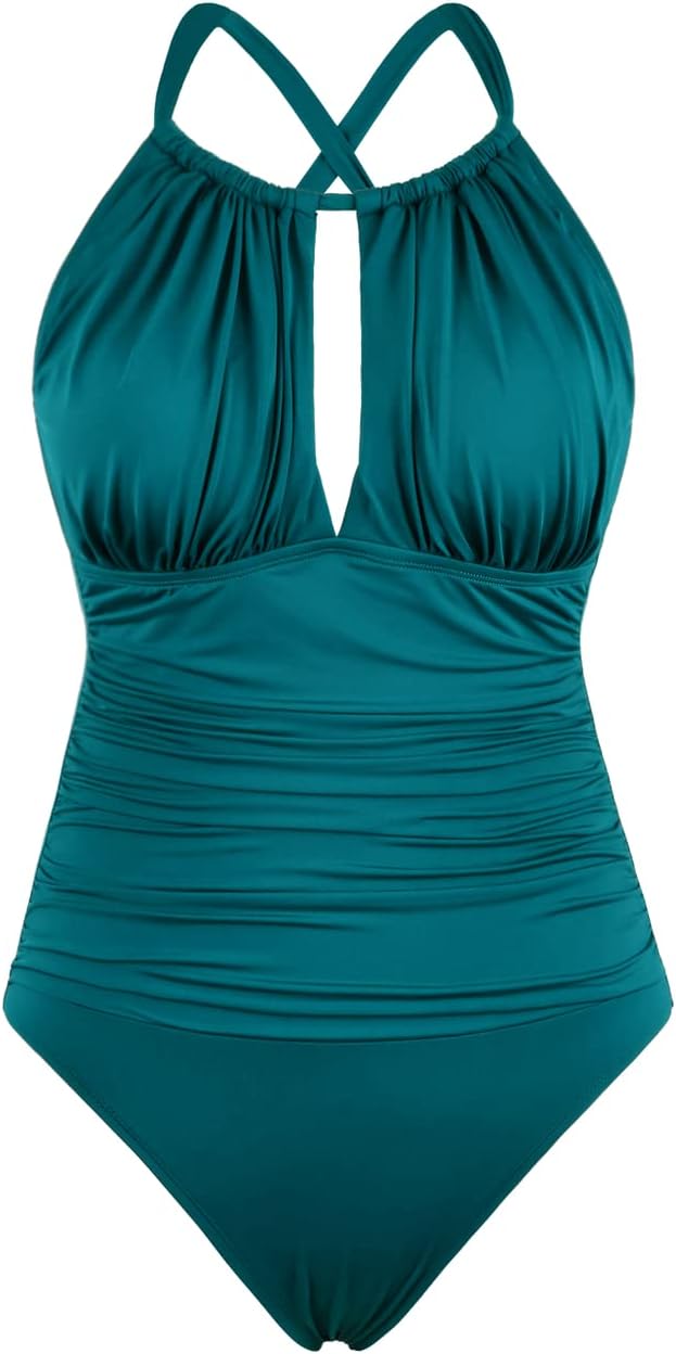 Hilor Women's Slimming One Piece Swimsuits Halter High Neck Tummy Control Bathing Suit Sexy Ruched Monokini Swimwear - Image 5