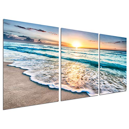 Beach Canvas Print Wall Art - Sunset Ocean Waves Seascape Decor/Modern Giclee Print